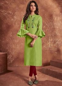 side image for Cotton kurti with heavy embroidery work baloon sleeves  - 1