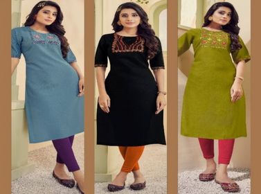 side image for Cotton Kurti with embroidery work  - 1
