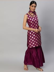 side image for Purple kurta sharara & potli bag with necklace  - 1