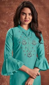 side image for Cotton kurti with heavy embroidery work baloon sleeves  - 3