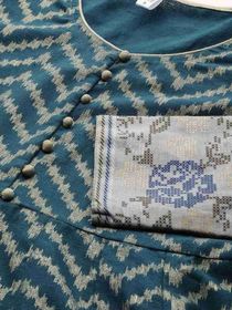 side image for Women teal blue & golden chevron print anarkali kurti - 2