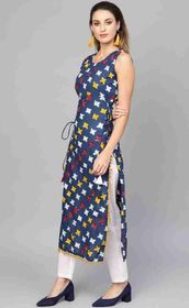 side image for Printed kurti with side tie ups - 1