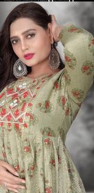 side image for Cotton printed gown with embroidery work - 1