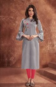 side image for Cotton kurti with heavy embroidery work baloon sleeves  - 2