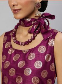 side image for Purple kurta sharara & potli bag with necklace  - 2