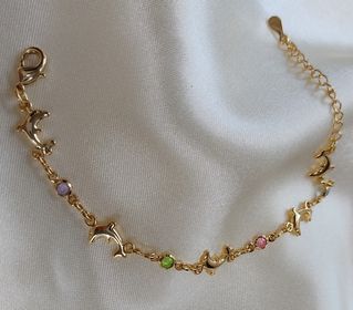 side image for Pulseira Infantil Golfinho Pedras Colorida Folheada Ouro 18K - 1