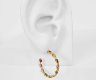 side image for Brinco Argola com Zircônias Coloridas Folheado a Ouro 18K - 1