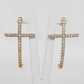 side image for Brinco Cruz Curvada Zircônia Folheado a Ouro 18K - 1