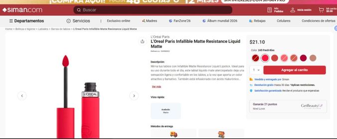 side image for Loreal Infallible matte ink labial liquido matte acabado aterciopelado de larga duracion hasta 16 horas - 2