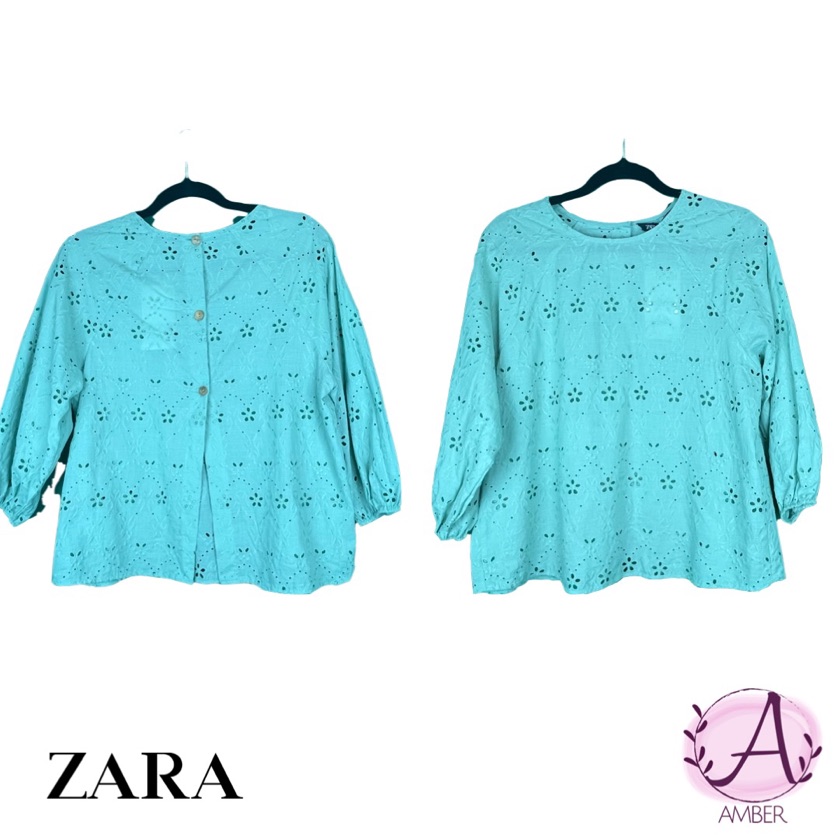 Blusa Zara M verde perforada 