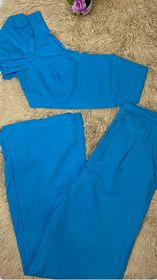 side image for Conjunto Cropped e Calça Azul em alfaitaria (P) - 1