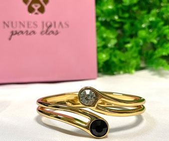 side image for PULSEIRA OURO COM STRASS TRANSPARENTE E PRETO 65MM - 2