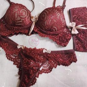 side image for Conjunto em renda,calcinha fio rendado, acompanha perneira - 2