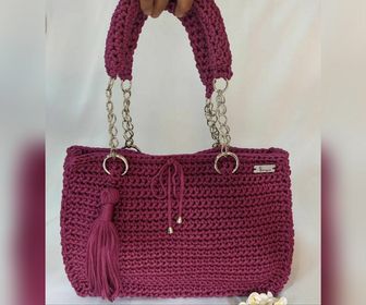 side image for Bolsa Crochê Fucshia - Sob encomenda. - 1