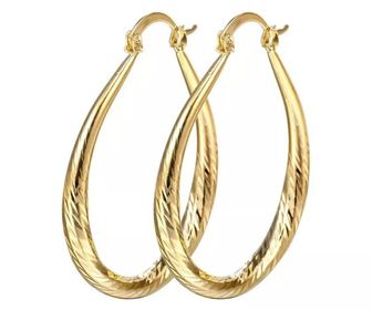 side image for Brinco oval dourado facetado - 1