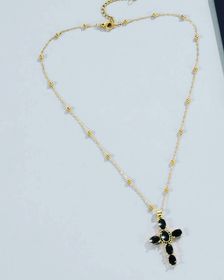 side image for Colar crucifixo pedras strass preto - 1