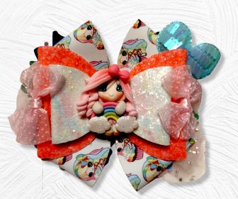 side image for 6" Rainbow Clay girl Bow - 2