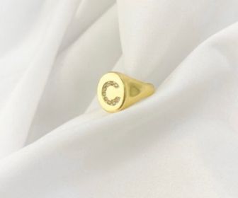 side image for Anel letra C cravejada - 1