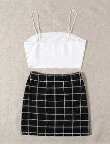 side image for Conjunto de top y falda a rayas 🖤🤍 - 1