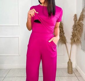 side image for T-shirt Amamentação Rosa Fucsia - 1