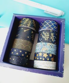 side image for Caja con 10 washi tapes foil azul marino - 1