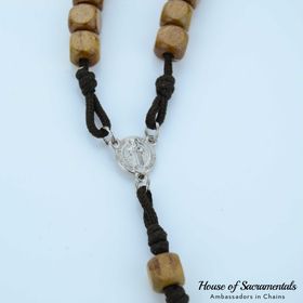 side image for Brown Wooden Rope Rosary - Square Bead & Brass Cross - 2