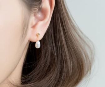 side image for Arete dorado 925 perla gota de agua - 1
