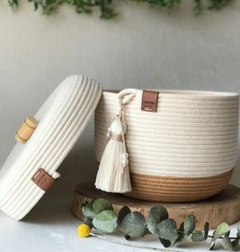 side image for Cesto ( 25 x 18) +tampa + base pintada + tassel - 1