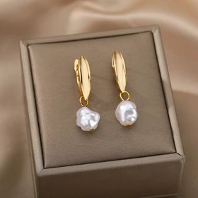 side image for "Aretes colgantes de perlas barrocas, Perlas irregulares  cultivadas de agua dulce" - 2