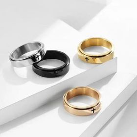 side image for Anillo Giratorio Personalizable de Acero Inoxidable Con Cruz Simple - 2