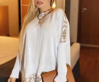side image for Poncho Franja - Tricot Grosso - 1