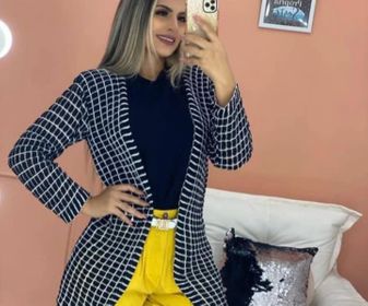 side image for Cardigan Tricot - Quadradinho - 2