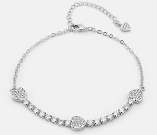 side image for PULSEIRA DELICADA CORAÇÕES E PEDRAS BANHADA A RODIO CRAVEJADO COM MICRO ZIRCONIA  - 1