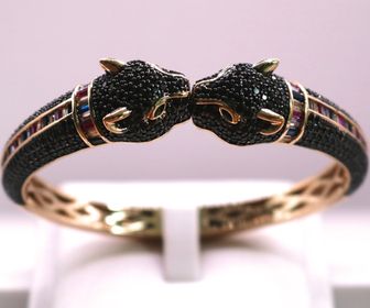 side image for BRACELETE PANTERA BANHADO A OURO 18K CRAVEJADO COM MICROZIRCONIAS COLORIDAS - 3