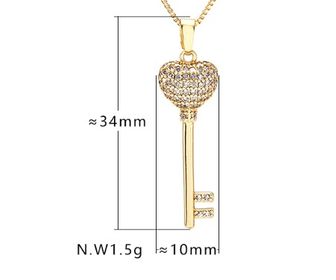 side image for COLAR CHAVE GRANDE BANHADO A OURO 18K CRAVEJADA COM MICRO ZIRCÔNIA - 2