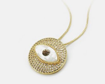 side image for COLAR  BANHADO A OURO 18K COM PINGENTE MANDALA OLHO GREGO EM MADREPÉROLA CRAVEJADO COM MICRO ZIRCÔNIA  - 3