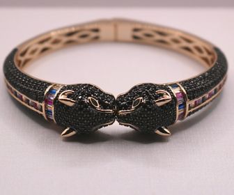 side image for KIT PANTERA ANEL E BRACELETE BANHADO A OURO 18K COM MICROZIRCONIAS COLORIDAS - 2