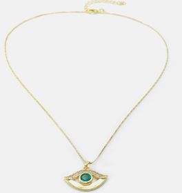 side image for COLAR BANHADO A OURO 18K COM PINGENTE DE OLHO PEDRA VERDE DE VIDRO LAPIDADO CRAVEJADO COM MICRO ZIRCÔNIAS - 3
