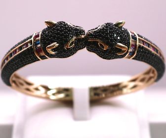 side image for KIT PANTERA ANEL E BRACELETE BANHADO A OURO 18K COM MICROZIRCONIAS COLORIDAS - 1
