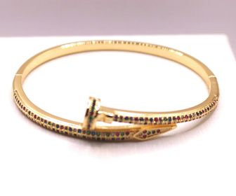 side image for BRACELETE PREGO BANHADO A OURO 18K  CRAVEJADO COM MICRO ZIRCÔNIAS COLORIDAS - 1