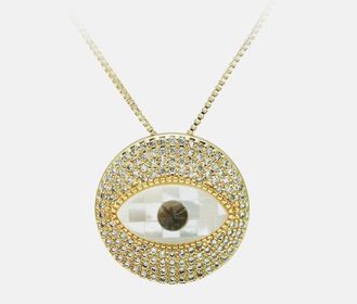 side image for COLAR  BANHADO A OURO 18K COM PINGENTE MANDALA OLHO GREGO EM MADREPÉROLA CRAVEJADO COM MICRO ZIRCÔNIA  - 2