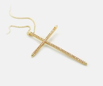 side image for  COLAR CRUZ BANHADO A OURO 18K CRAVEJADO COM MICRO ZIRCÔNIA NA COR CRISTAL - 1