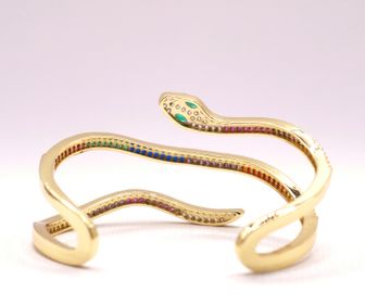 side image for BRACELETE COBRA BANHADO A OURO 18K CRAVEJADO COM MICRO ZIRCÔNIAS COLORIDAS - 2