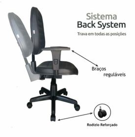 side image for Cadeira Diretorzinha Back System Costurado C/ Braços Reguláveis – Cor Preto – MARTIFLEX - 2