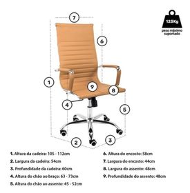 side image for Cadeira de Escritório Presidente Boston Giratória Regulagem de Altura a Gas Esteirinha Caramelo - 4
