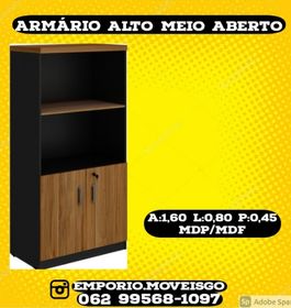 side image for Armário Alto Semi-Aberto – 1,61×0,80×0,45m – NOGAL/PRETO  - 3