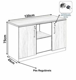 side image for Armário Baixo Credenza – 1,20×0,74X0,45m  NOGAL/PRETO  - 1