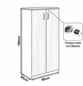 side image for Armário Alto Fechado com 02 Portas – 1,61×0,80×0,45m – NOGAL/PRETO - 1