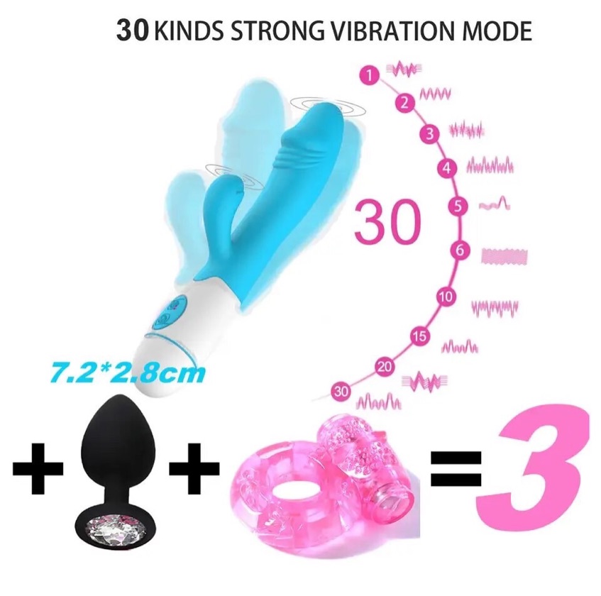 3PCS/SET 30Speed Rechargeable Handheld Silicone Adult Clit Clitoral Clitoris Sex Toy G Spot Dual Motor Rabbit Vibrator for Women