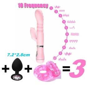 3 PCS/SET Rabbit G Spot Dildo Vibrator Clitoris Stimulator Anal Double Penetration Tongue Licking Double Rod Sex Toy for Women